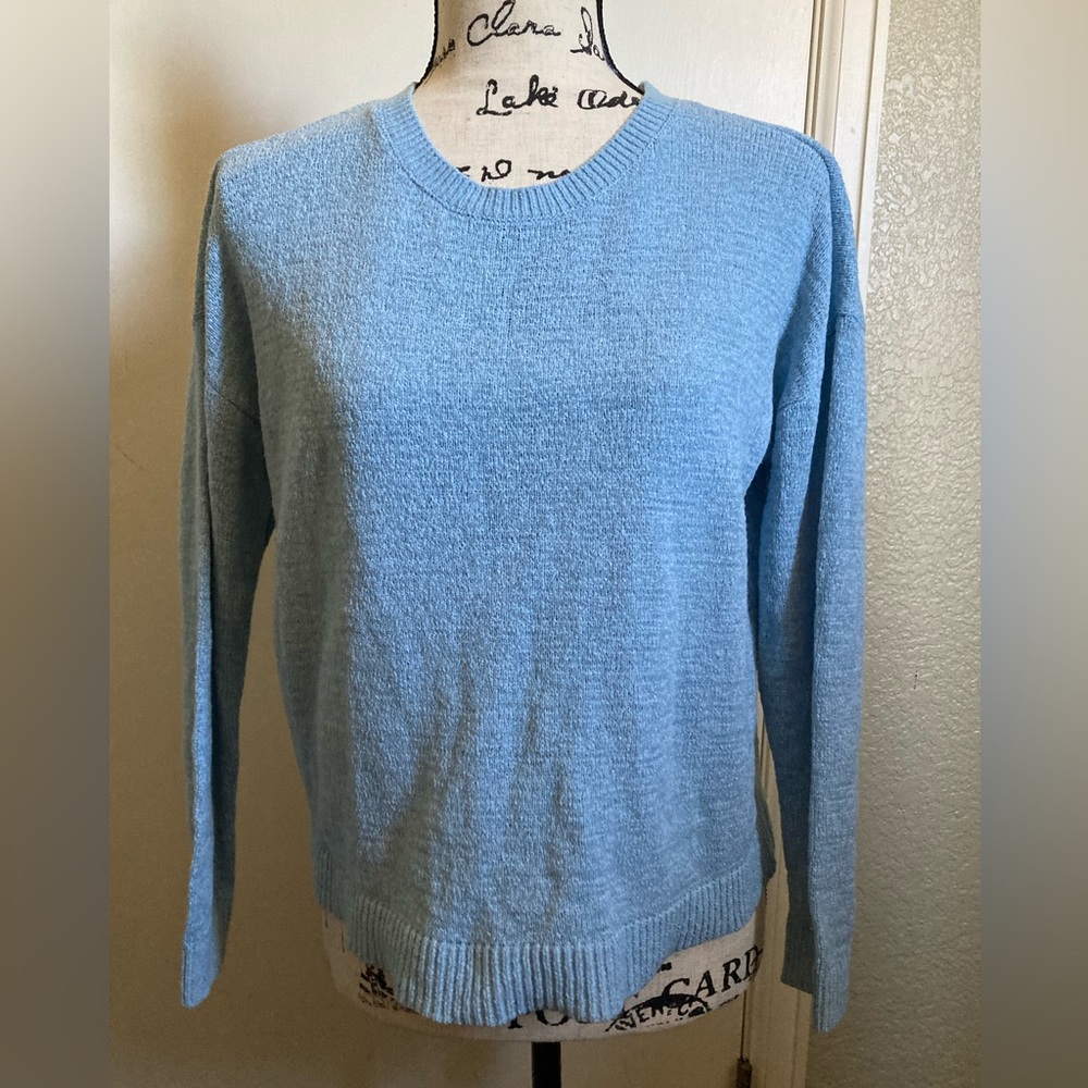 *Loft Petite Margot Y2K Light Blue Cropped Scoop Neck Lone Sleeve Sweater #O